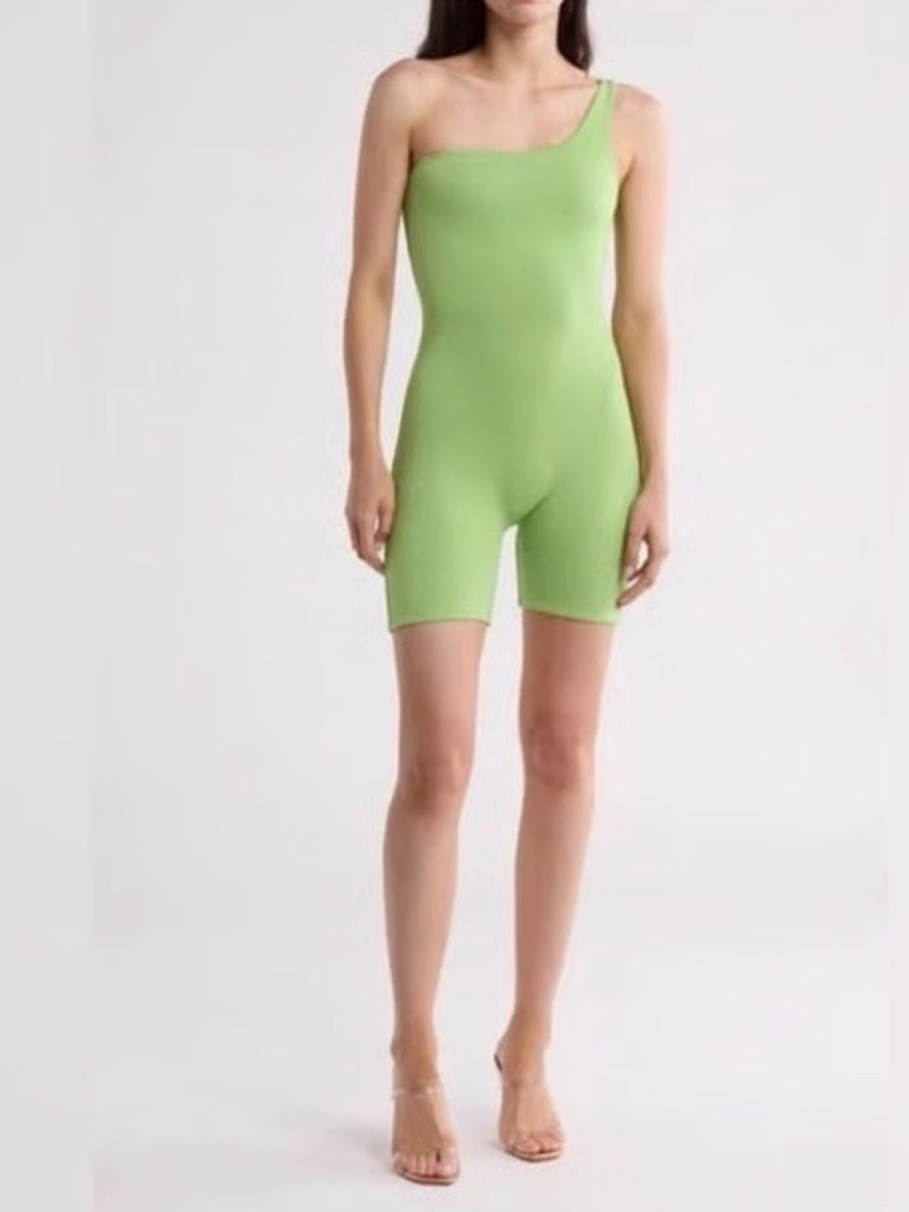NWT Naked Wardrobe NW Sideways One Shoulder Romper color Kiwi Large Bodysuit